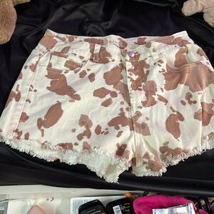 ALTARD STATE Cow Print Jean Shorts